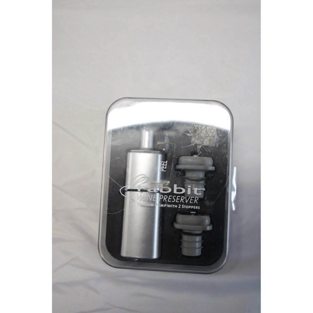 Stainless Steel Rabbit Vacuum Wine Preserver with 2 Stoppers & Storage Box NIB